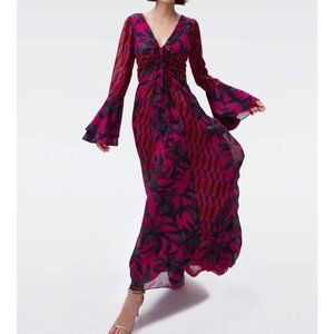 DIANE VON FURSTENBERG Selena Maxi Dress Orchids Med Aster Zigzag Size 12